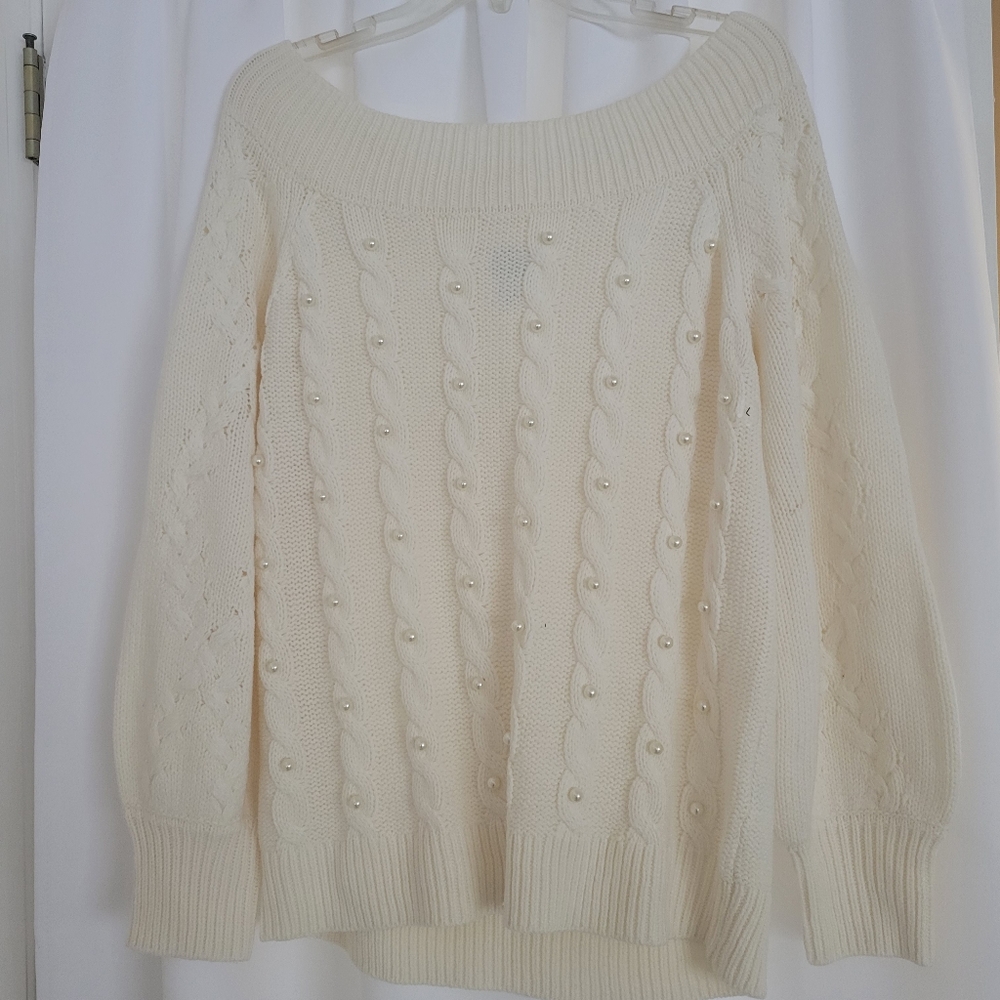 Embellished Pearl off the Shoulder Sweater